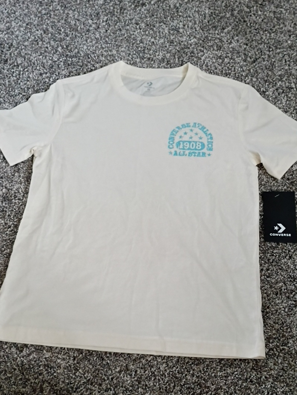 Converse Cream Short-Sleeve Tee with Light Blue Logo